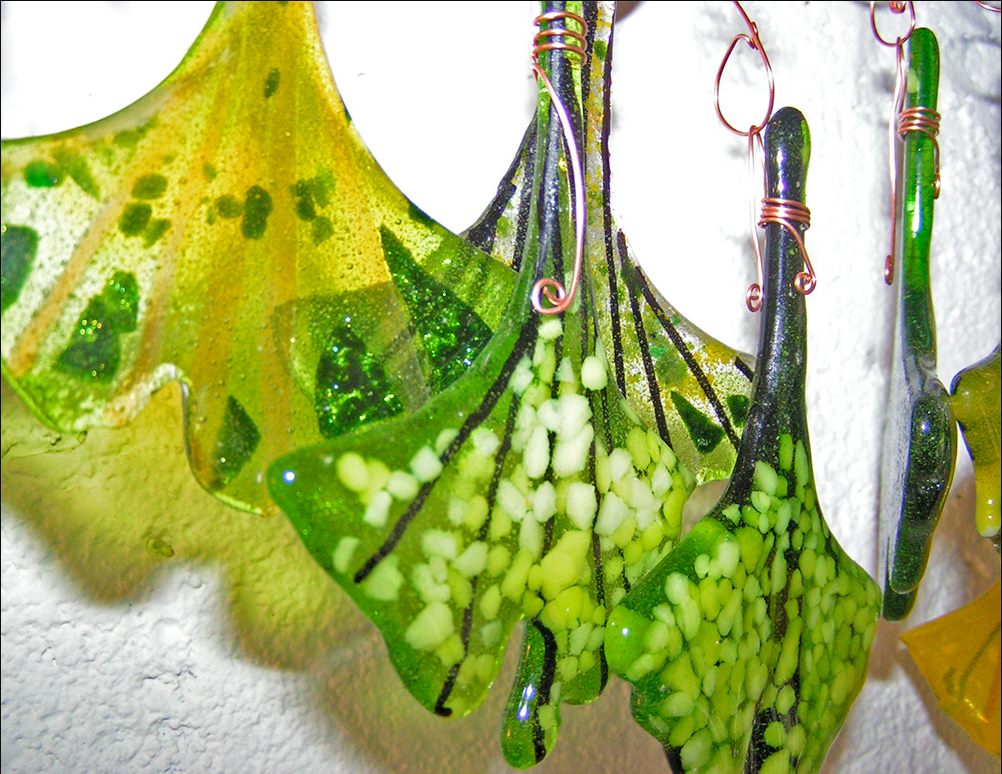Gingko Branch Mobile — recycled cast glass · mobile by Patti Wessman, photo 2 of 2