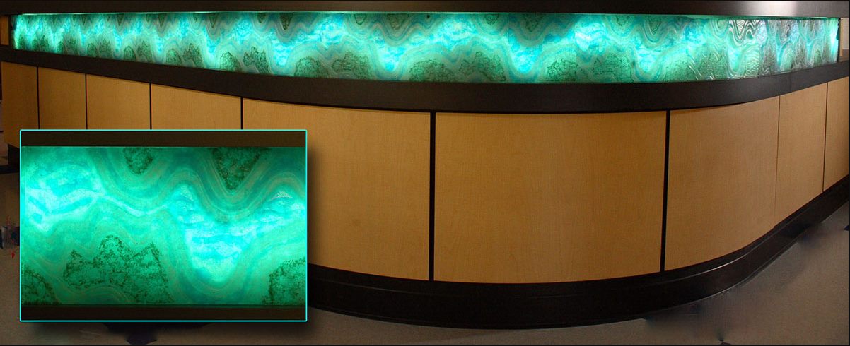 Reception Desk Installation — cast-glass relief, set in desk by Patti Wessman, photo 3 of 4