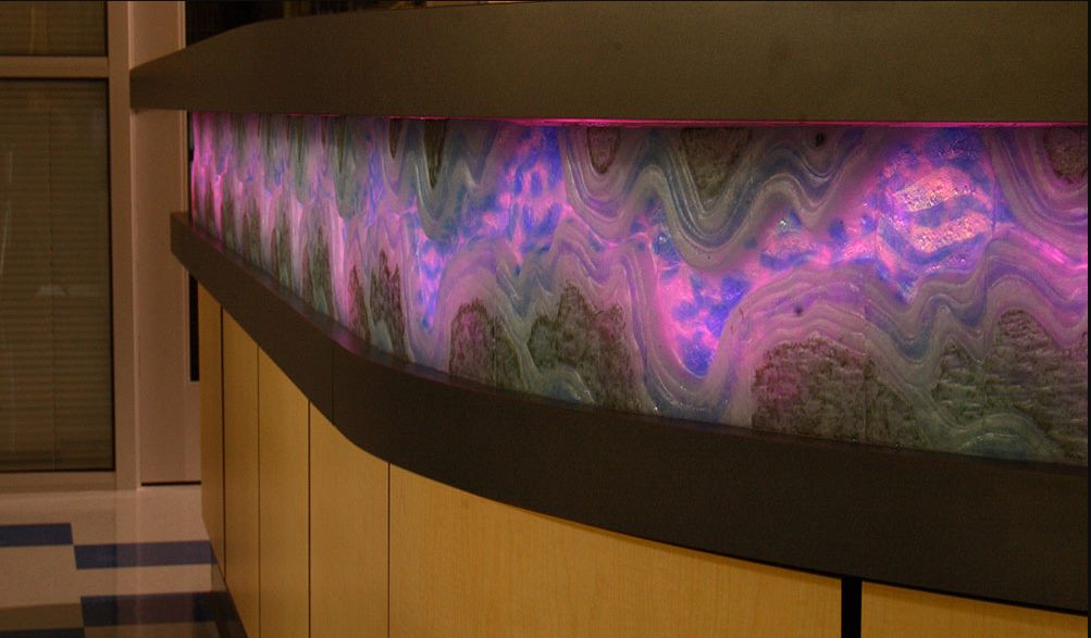 Reception Desk Installation — cast-glass relief, set in desk by Patti Wessman, photo 4 of 4