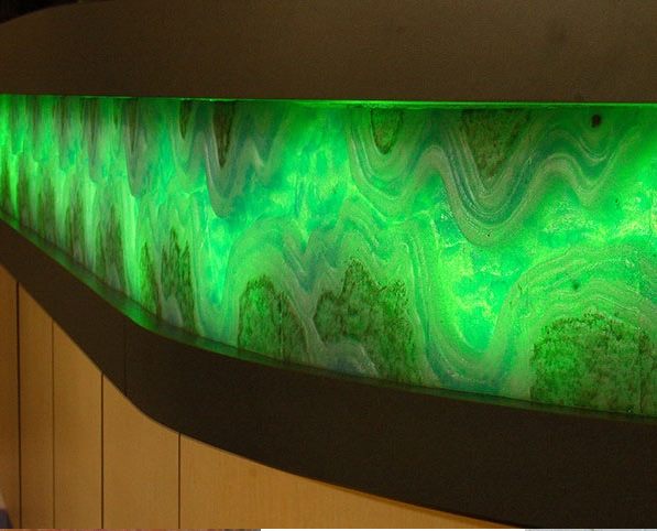 Reception Desk Installation — cast-glass relief, set in desk by Patti Wessman, photo 2 of 4